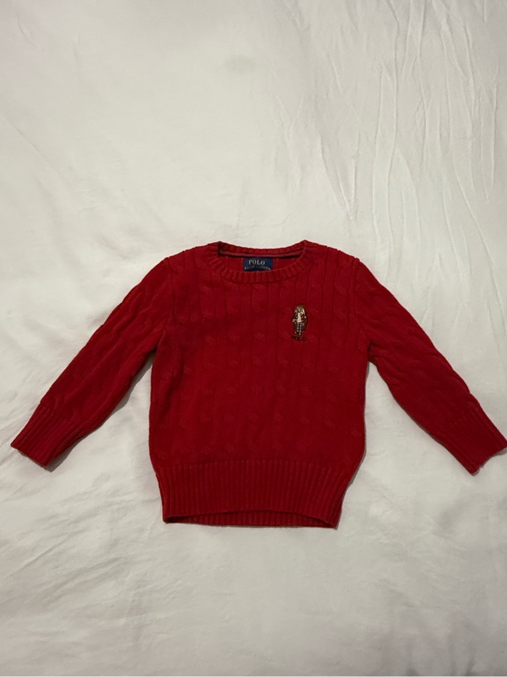 Polo by Ralph Lauren Bright Red Cable-Knit Crewneck Sweater